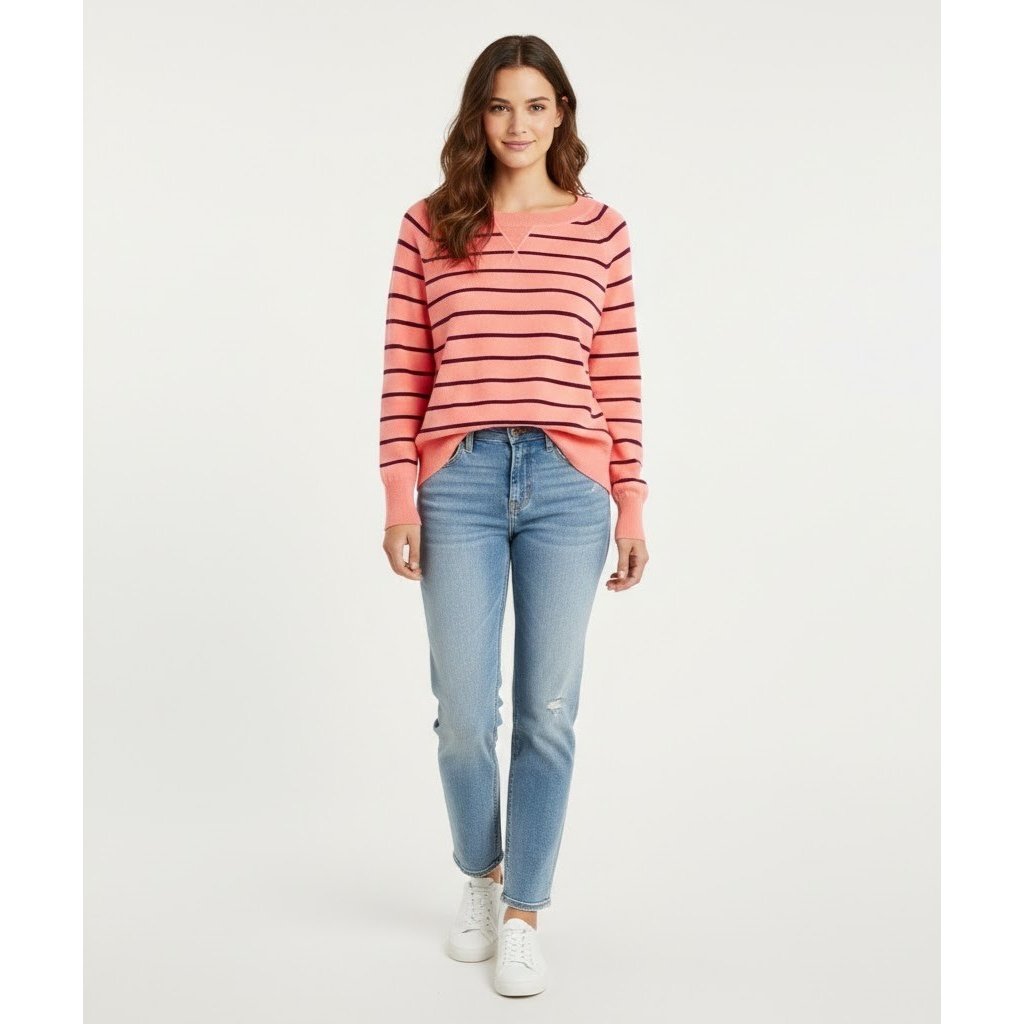 Nwt J.Crew Cashmere Wide-Neck Sweater In Neon Pink Stripe Relaxed Pullover L
